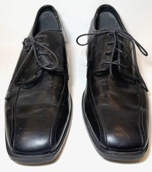 Structure Mens 10.5 D Black Leather Square Toe Derby Lace Up Dress Shoes
